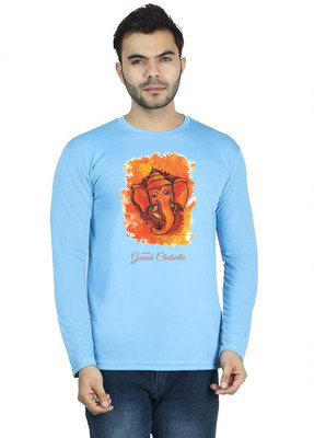 LV CARE Graphic Print Men Round Neck Blue T-Shirt