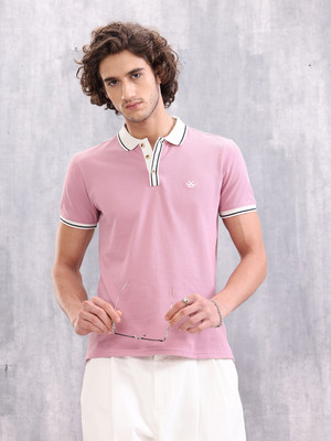 WROGN Solid Men Polo Neck Pink T-Shirt