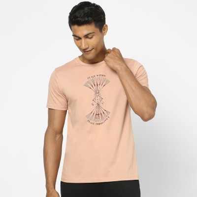 Ajile By Pantaloons Printed Men Round Neck Pink T-Shirt