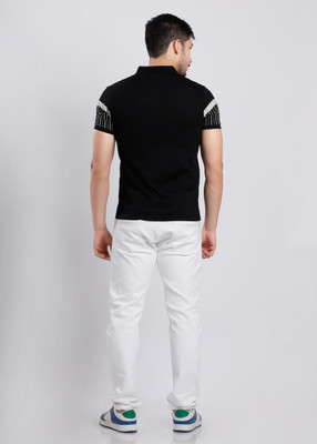 HIGHTRIBE Printed Men Polo Neck Black T-Shirt
