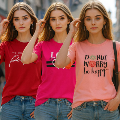 Fabflee Printed Women Round Neck Multicolor T-Shirt