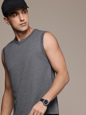 Moda Rapido Solid Men Round Neck Grey T-Shirt