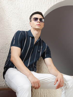 COBB ITALY Striped Men Polo Neck Green T-Shirt