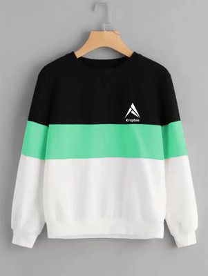 Kroptee Colorblock Men Round Neck Light Green T-Shirt