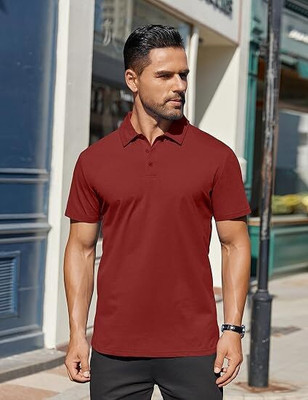 QOWL Solid Men Polo Neck Maroon T-Shirt