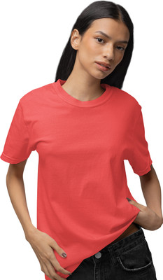 WardrobeChoice Solid Women Crew Neck Red T-Shirt