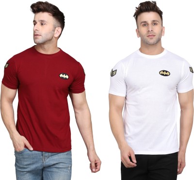 GEUM Printed Men Round Neck White, Maroon T-Shirt