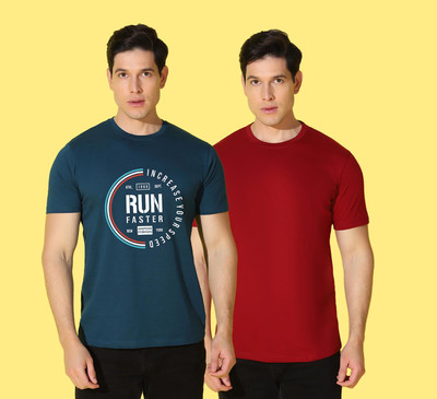 WOOSTRO Printed, Solid Men Round Neck Multicolor T-Shirt