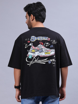 V-MART Printed Men Round Neck Black T-Shirt