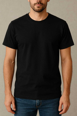 HANVIK Solid Men Round Neck Black T-Shirt