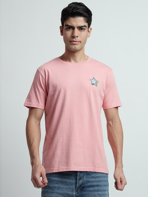 Rare Bond Studios Solid Men Round Neck Pink T-Shirt