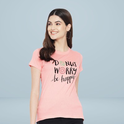 DreamBe Typography Women Round Neck Pink T-Shirt