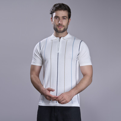 Maxzone Self Design Men Polo Neck White T-Shirt