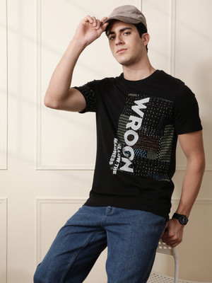 WROGN Printed Men Crew Neck Black T-Shirt