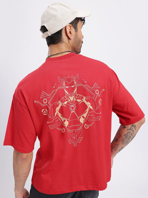 Glitchez Printed Men Round Neck Red T-Shirt