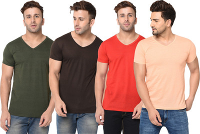 JB Jagoboy Solid Men V Neck Multicolor T-Shirt