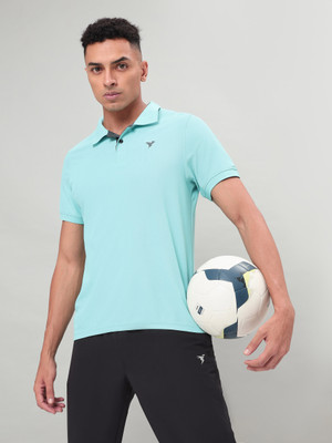 TECHNOSPORT Solid Men Polo Neck Green T-Shirt