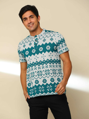 Estilocus Solid Men Henley Neck Blue T-Shirt