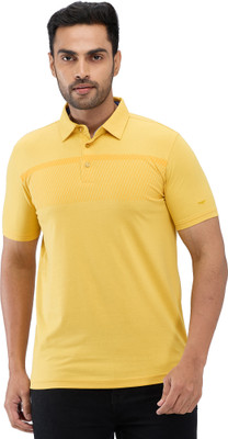 PARK AVENUE Printed Men Polo Neck Yellow T-Shirt