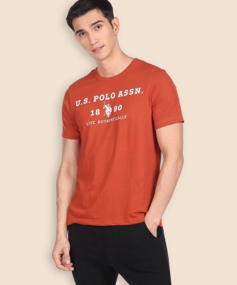 U.S. POLO ASSN. Typography Men Round Neck Orange T-Shirt