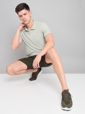 TECHNOSPORT Solid Men Polo Neck Green T-Shirt