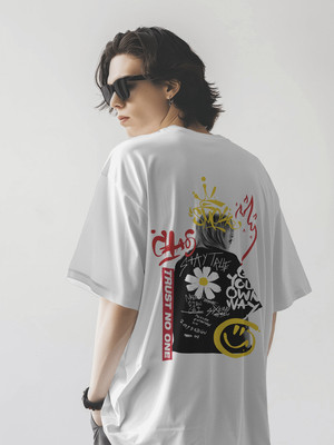 PS ENTERPRISES Graphic Print Men Round Neck White T-Shirt