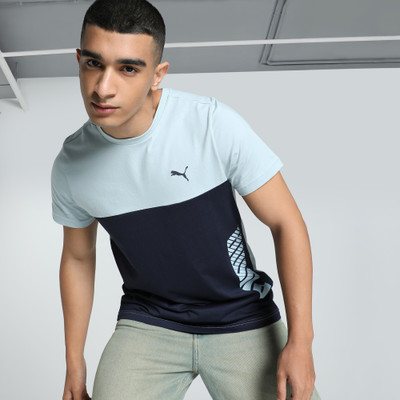 PUMA Colorblock Men Round Neck Blue T-Shirt