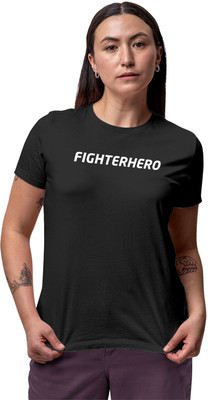 Fighterhero Printed Women Round Neck Black T-Shirt