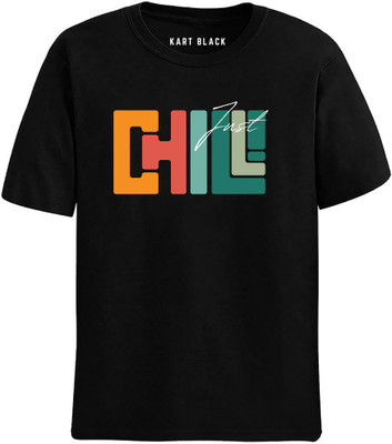 KART BLACK Self Design Men Round Neck Black T-Shirt