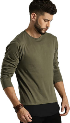 TISSORA Solid Men Round Neck Dark Green T-Shirt