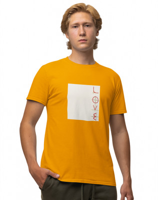 HopOffer Printed, Typography Men Round Neck Yellow T-Shirt