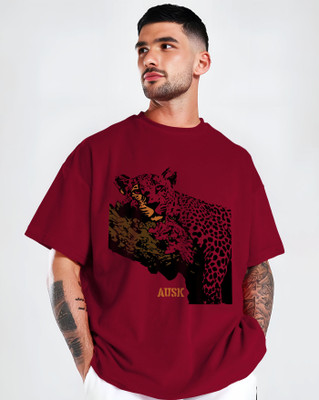 AUSK Printed Men Round Neck Maroon T-Shirt