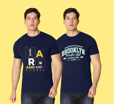 WOOSTRO Printed Men Round Neck Blue T-Shirt
