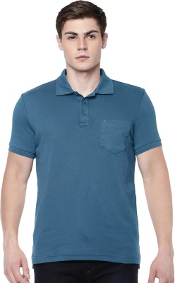 Ramraj Cotton Solid Men Polo Neck Blue T-Shirt