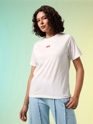 HRX by Hrithik Roshan Printed Women Round Neck White T-Shirt