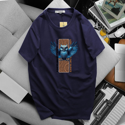 Magneto Printed Men Round Neck Navy Blue T-Shirt
