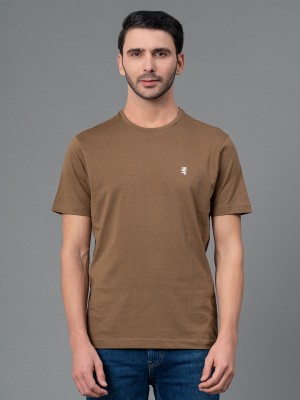 RED TAPE Solid Men Round Neck Brown T-Shirt
