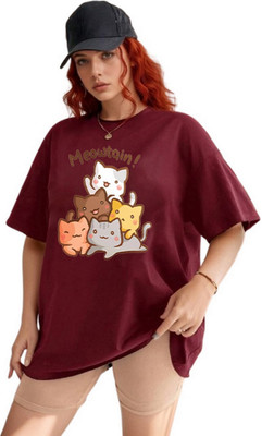 Ericia Printed Women Round Neck Maroon T-Shirt