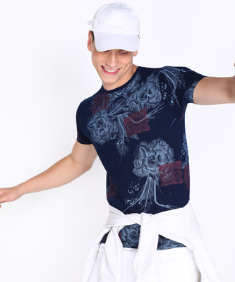 Pepe Jeans Floral Print Men Crew Neck Blue T-Shirt