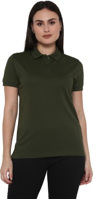 American Crew Solid Women Polo Neck Dark Green T-Shirt