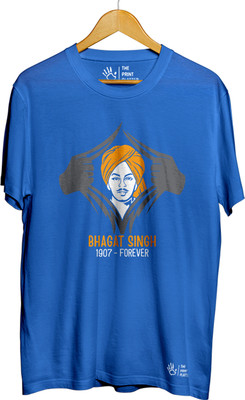 THE PRINT PLATTER Graphic Print Men Round Neck Light Blue T-Shirt