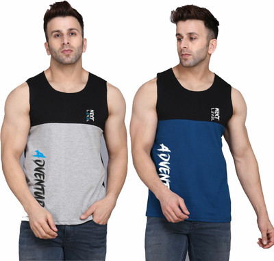 SLOWLORIS Printed Men Round Neck Black, Grey, Blue T-Shirt