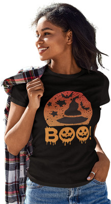 HopOffer Printed Women Round Neck Black T-Shirt