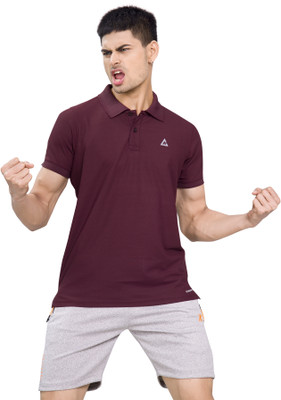 GAMEPOINT Solid Men Polo Neck Maroon T-Shirt