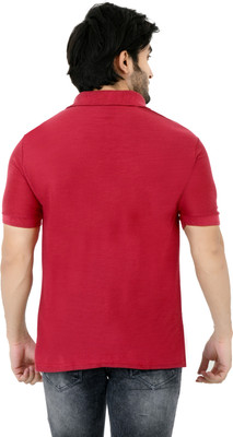 YUALIN CREATION Solid Men Polo Neck Light Blue, Red T-Shirt