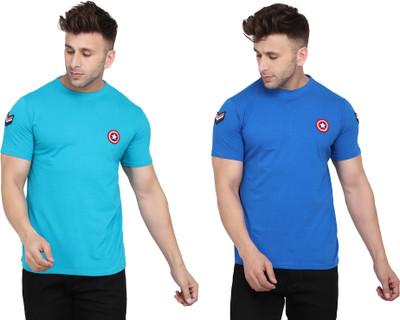 BEYOU FASHION Solid Men Round Neck Light Blue, Blue T-Shirt