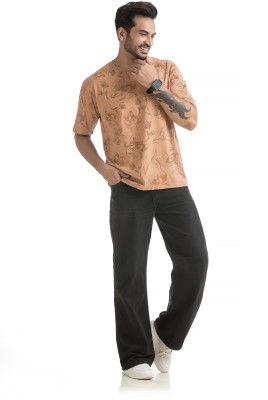 Vital Printed Men Round Neck Brown T-Shirt