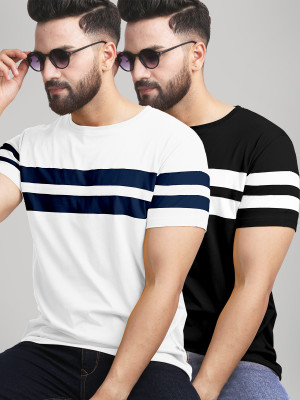 AUSK Colorblock Men Round Neck White, Black T-Shirt