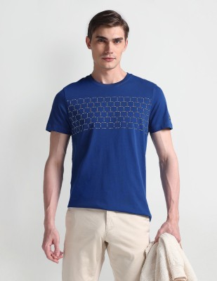 Arrow Sport Printed Men Round Neck Blue T-Shirt