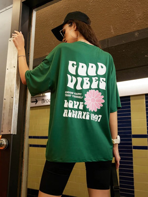 Christy World Printed, Typography Women Round Neck Green T-Shirt